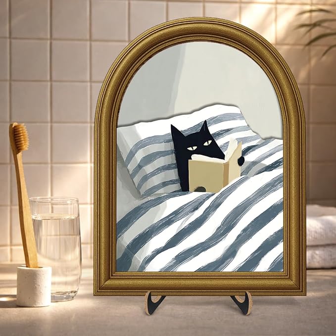 3D Cute Cat Reading Bedroom Decor Sign, Funny Cat on Bed Modern Wall Art Sign for Bedroom Living Room Wall Table Shelf Decor 8x10 Inch