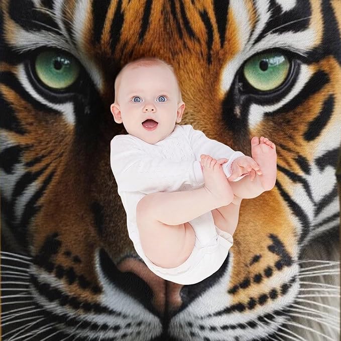 Beautiful Tiger Bamboo Eye Nose Super Soft Throw Blanket, Rustic Whisker Orange Flannel Fleece Decorative Throw for Sofa Couch Bedroom Decor Outdoor Use 40"x50"
