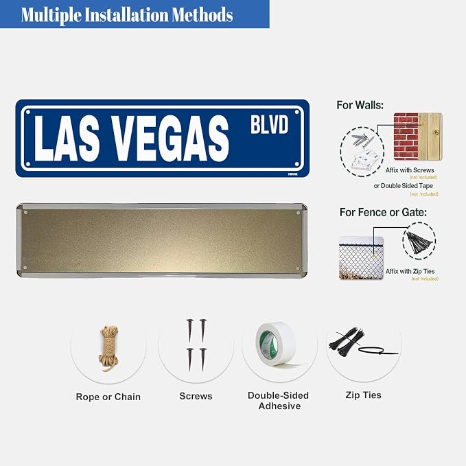 Las Vegas Sign Man Cave Metal Tin Signs Street Road Sign for Cafes Bar Pub Beer Club Wall Home Decor 16X4 Inches - Image 3