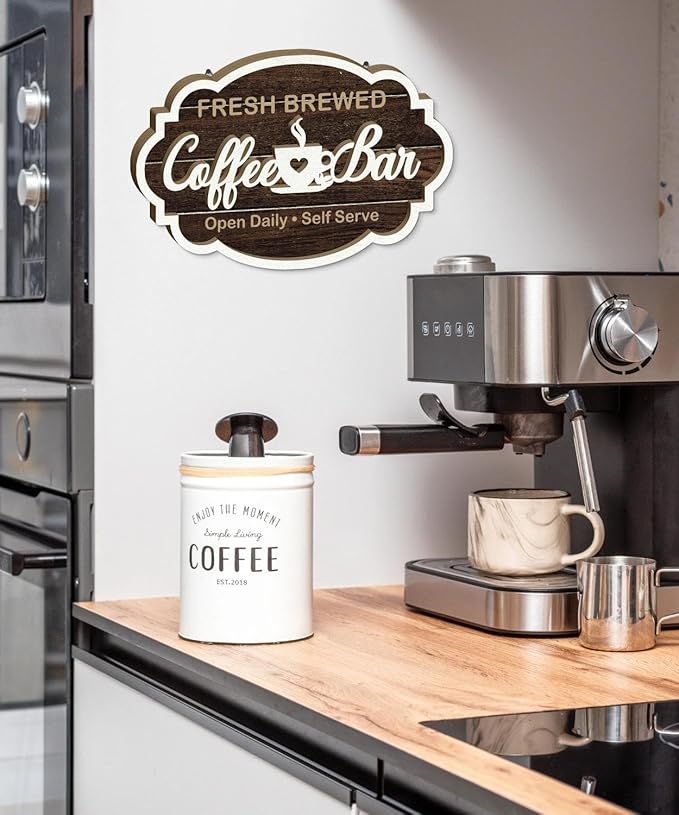 Putuo Decor Vintage Coffee Bar Sign, Farmhouse Coffee Accessories for Cafe Station Wall Decor, Elegant Double-Layer Cafe Sign for Home Kitchen Countertop Decoration, 11.5×7.5in