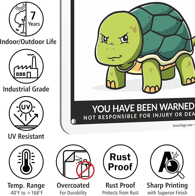 SmartSign Funny Beware Of Turtles Warning Sign - 10"x7", 40 mil Laminated Rust-free Aluminum - Metal Signs for Tank Accessories Decor, Outdoors, Patio, Man Cave, Gifts - Turtles Theme, Made in USA - Image 7