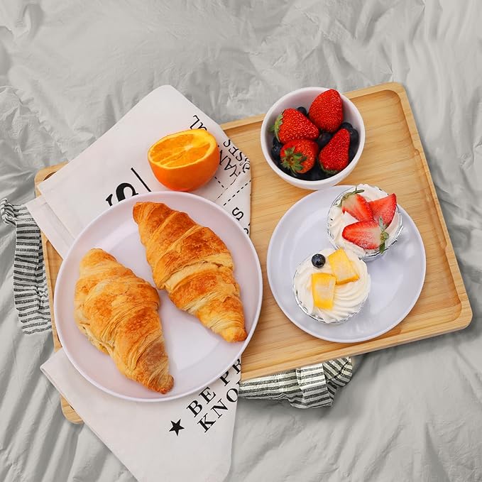 Bamboo Tray with Handles - Lightweight Serving Tray for Breakfast in Bed, Coffee Table, BBQ, Kitchen, Ottoman & Party - Perfect for Lap, Couch & Gifting - Large Size Wood Tea Tray - 15”x10”