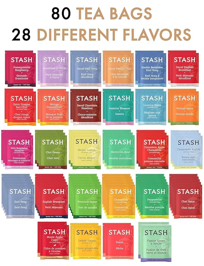 Tea Sampler Gift Box – 80 Tea Bags, 28 Unique Flavors – MDF Wooden Organizer – Premium Variety Pack for Family, Friends, Coworkers – Brown Edition
