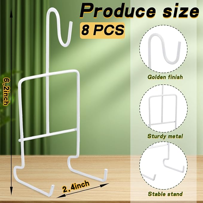 Vesici 8 Pcs Tea Cup and Saucer Display Stand Metal China Teacup Holder Rack Saucer Organizer Coffee Mug Hanger Stand Tray for Afternoon Tea Party Cabinet Counter Bar(6.22 x 2.44 Inch,White)