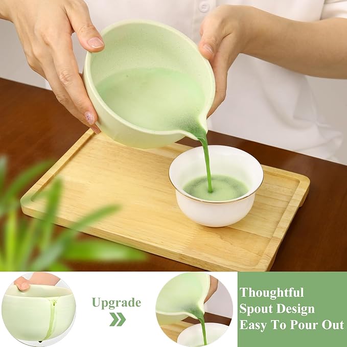 Matcha Whisk Set, Matcha Bowl with Spout, Matcha Whisk & Holder, Stainless Sifter and Bamboo Scoop, Complete Matcha kit Gift for Matcha Lovers & Starter