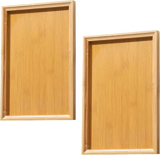 2 Pcs 8.7 Inch x 5.1 Inch Trinket Tray, Bamboo, for Serving Trays Towel Storage Dish Plate Tea Fruit Trays Jewelry Plate Decorative Storage Tray (S)