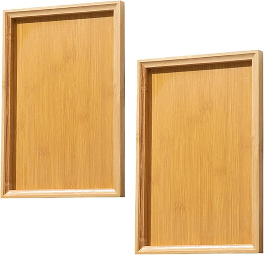 2 Pcs 8.7 Inch x 5.1 Inch Trinket Tray, Bamboo, for Serving Trays Towel Storage Dish Plate Tea Fruit Trays Jewelry Plate Decorative Storage Tray (S)