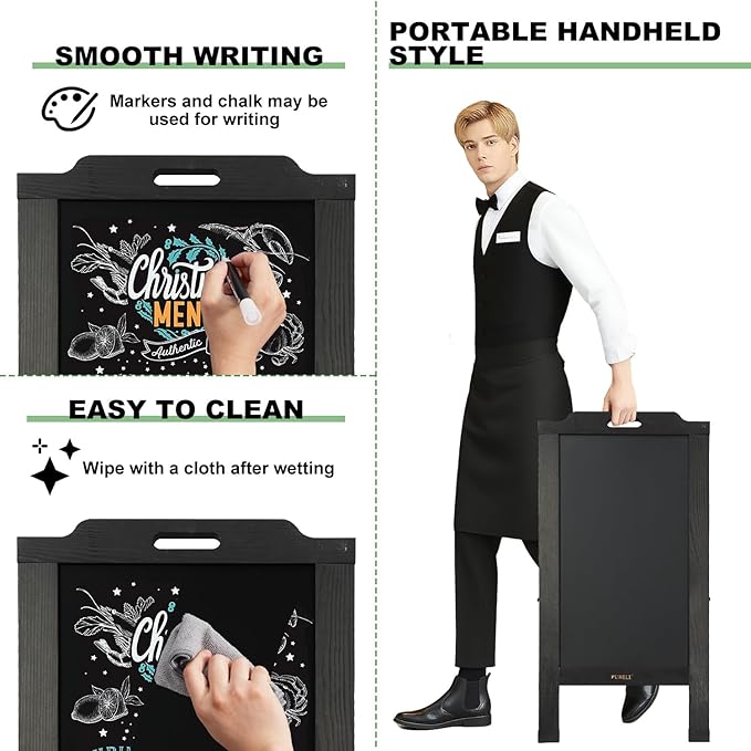 Magnetic Sandwich A-Frame Chalkboard Sign - 40 x 20 Inches, Black Large Wooden Chalk Board for Sidewalk, Stand up Double-Sided Outdoor Easel Display for Restaurant Cafe Shop Wedding Party or Business
