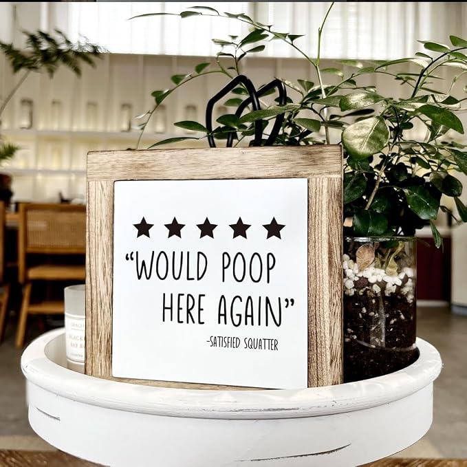 Humorous Bathroom Sign, Would Poop Here Again, Wooden Box Signs for Home Decors, Toilet Decor, Guest Bathrooms Decors, Farmhouse Bathrooms Decor Table top, Bathroom Box Sign B6-97 - Image 4