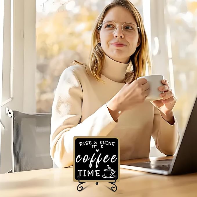 2Pcs Coffee Bar Sign Decorations, Black and White Coffee Sign Decor with Iron Stand Wooden Coffee Bar Decor Tabletop Shelf Accessories, Coffee Decorations for Coffee Bar Coffee Station Home Farmhouse - Image 5