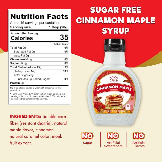 ChocZero Cinnamon Maple Syrup – Sugar-Free, Keto Friendly, High Fiber, Monk Fruit Sweetened, Low Carb, Gluten-Free, Vegan – 10.5oz - Image 2