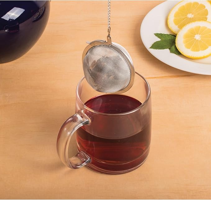 HIC Kitchen Mesh Ball Tea Infuser, 18/8 Stainless Steel Mesh, For Loose Leaf Tea and Mulling Spices, 2.5-Inch, Set of 2