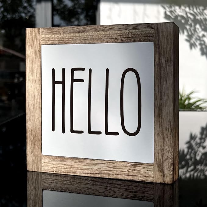 Hello Sign - Wooden Welcome Box for Home Office, Rustic Farmhouse Front Door Decor - Image 3