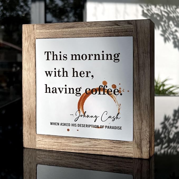 Coffee Decor Set, Wooden Box Signs for Home Decor, Farmhouse Wood Sign, Cafe Table Desk Decortion, This Morning With Her Having Coffee Sign - Image 3