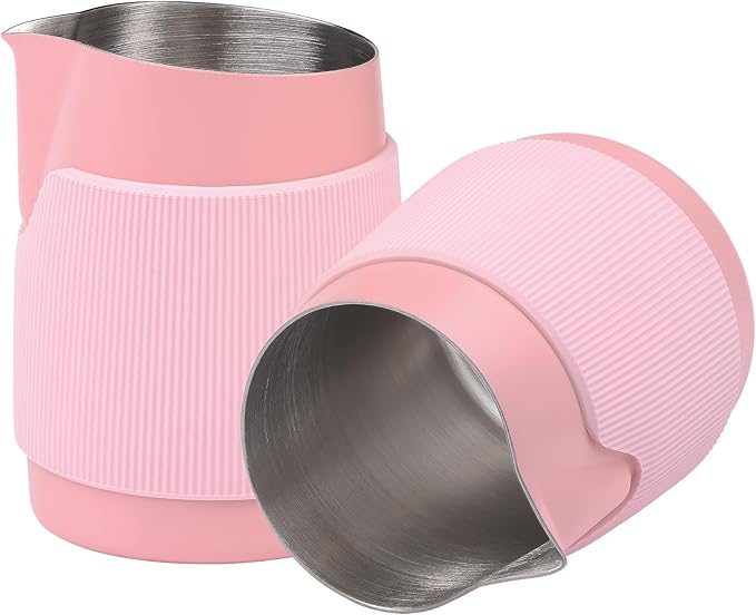 Normcore Handleless Milk Frothing Jug, Pitcher 15.2 oz, Frother Steamer Cup Stainless Steel Espresso Cup, Sharp Spout, Pink, 450 ml