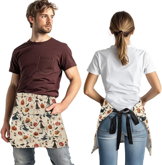 Waist Apron with 3 Pockets Waterproof 13 Inch Short Half Waist Aprons Women Men Server Aprons Waitress Waiter Apron - Image 2