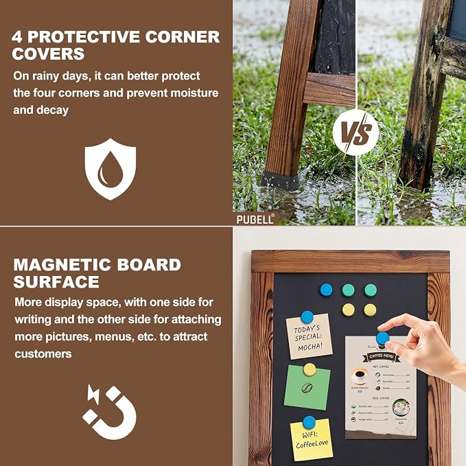 Large Sandwich A-Frame Chalkboard Sign - 40 x 20 Inches Magnetic Wooden Chalk Board for Sidewalk, Stand up Double-Sided Outdoor Easel Display for Restaurant Cafe Shop Wedding Party or Business - Image 4