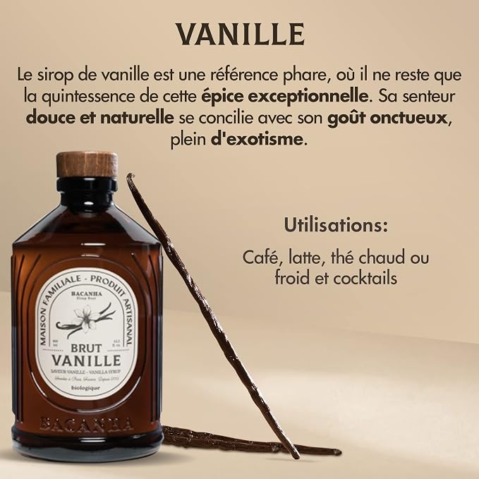 Bacanha Organic Raw Vanilla Syrup - Premium French Syrup - Sweet & Exotic Flavor for Coffee, Desserts & Cocktails - Gourmet and Organic - For Lattes, Mocktails, Teas - 400ml Glass Bottle - Image 4