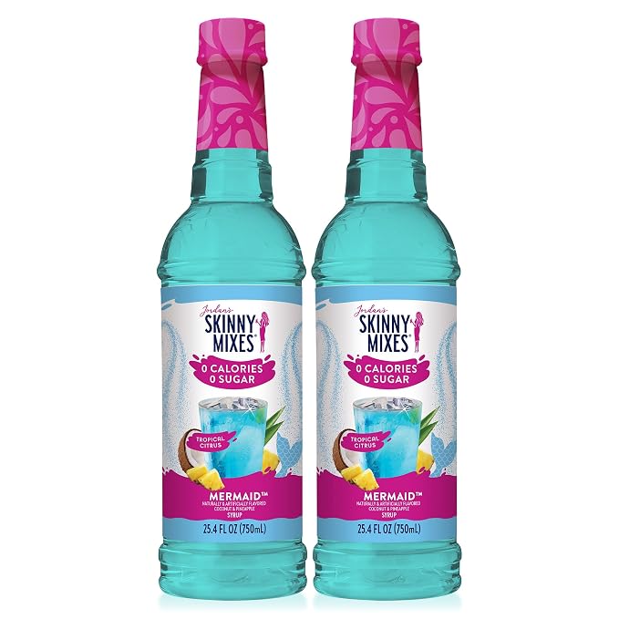 Jordan's Skinny Mixes Sugar Free Syrup, Mermaid Flavor, Fruit Flavored Water Enhancer, Drink Mix for Iced Tea, Lemonade, Drinks, Low Calorie Water Flavoring, Dairy & Gluten Free, Kosher, 25.4 Fl Oz, 2 Pack by JordansSkinnyMixes