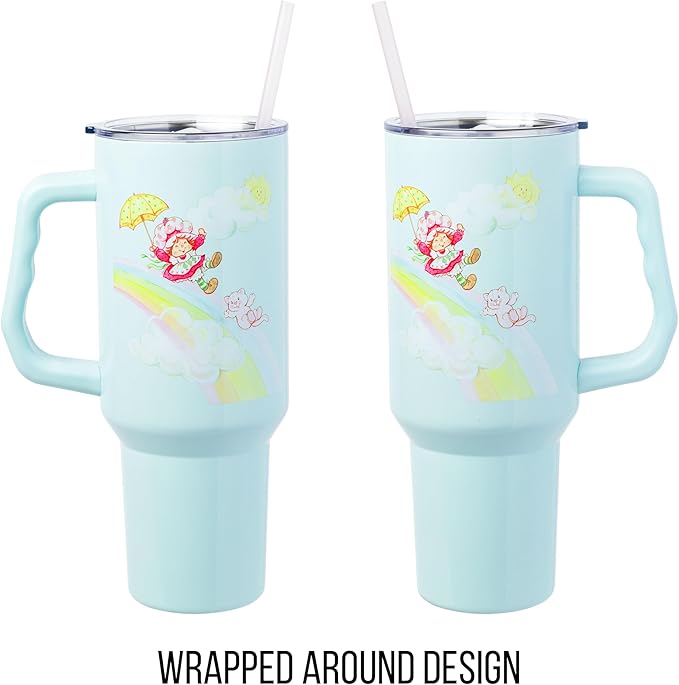 Silver Buffalo Strawberry Shortcake and Custard Double Walled Stainless Steel Tumbler with Handle, Fits in Standard Cup Holder, 40 Ounces