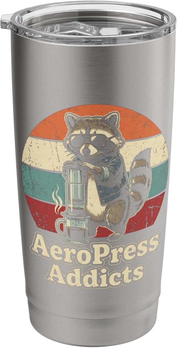 Retro Raccoon Coffee Lover Shirts AeroPress Addicts Stainless Steel Insulated Tumbler