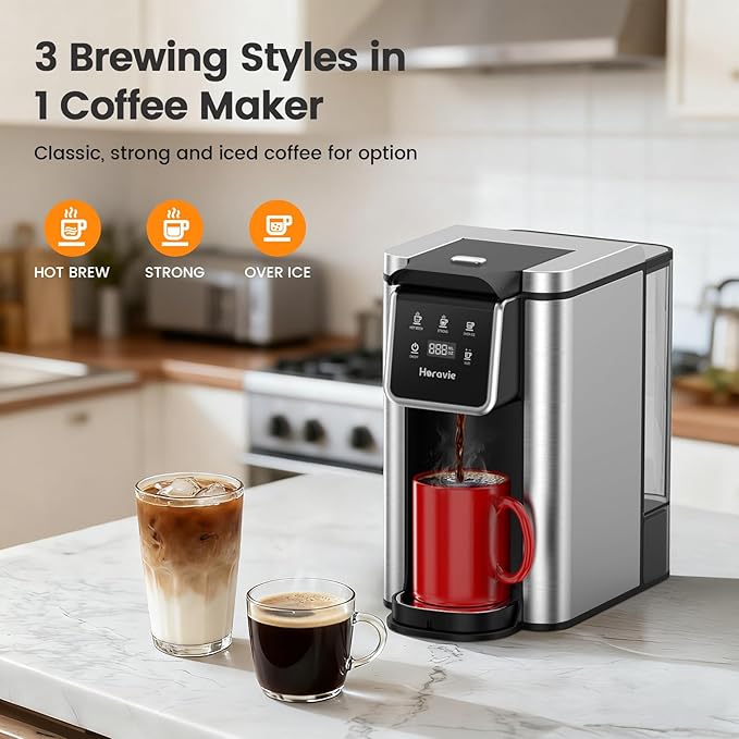 Single Serve Coffee Maker for K-Cup Pod & Grounds, Hot and Iced Coffee Maker, 6 to 14oz Brew Sizes, 50oz Removable Reservoir, Strong Button Feature, Fit 6.5" Mugs, Stainless Steel, Black