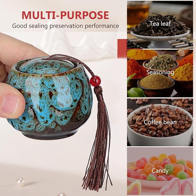 5Pcs Mini Tea Storage Containers Vintage Chinese Style Tea Leaves Sealing Can Portable Ceramic Tea for Coffee Candy Chocolate Sugar Spices (random color)