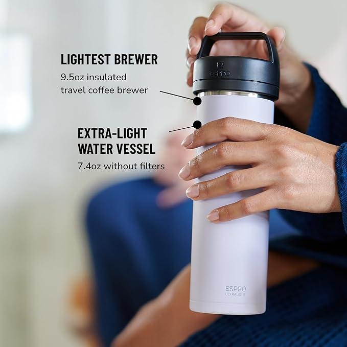 ESPRO P0 Ultralight French Press Coffee Maker for Travel, Vacuum Insulated Stainless Steel, 16 Ounces, Light Pink
