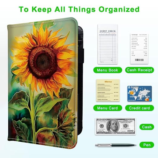 Server Books for Waitress, with 7 Large Pockets, Waiter Serving Book, Waitstaff Server Order Pads, Cute PU Leather Server Book with Pen Holder Fit Server Apron, Africa Turban Woman - Image 5
