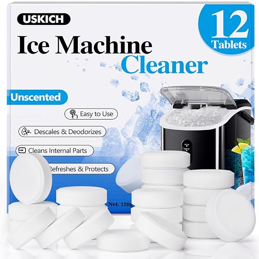 USKICH Ice Machine Cleaner Descaler Tablets-12 Pack Ice Maker Cleaner Compatible with Frigidaire, Opal, GE Profile, Kitchenaid, Nickel Safe Scale Remover for Countertop, Nugget Ice Makers by USKICH