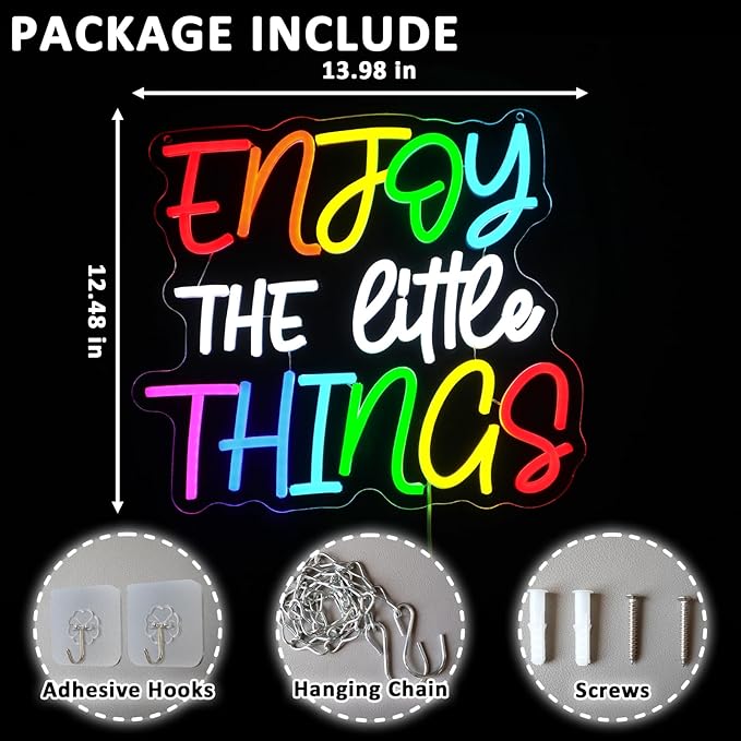 Enjoy The Little Things Neon Sign for Wall Decor Dimmable Inspirational Led Sign for Bedroom Motivational Neon Light for Home Classroom Study Room School Cafe Bar Club Party Decoration
