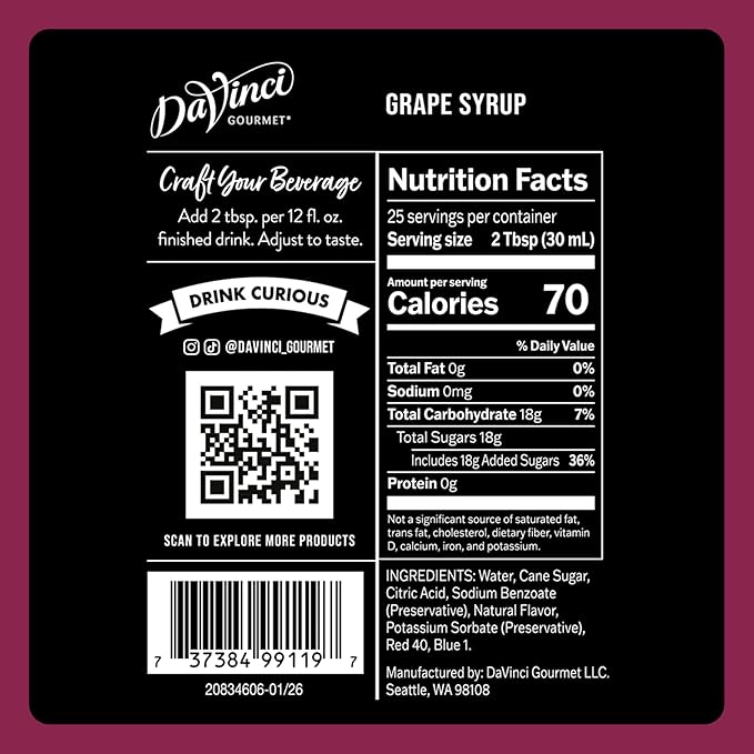 DaVinci Gourmet Grape Syrup, 25.4 Fluid Ounces (Pack of 1)