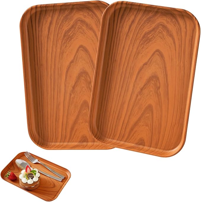 Wood Grain Plastic Serving Platters and Trays,Serving Dishes for Entertaining,Platters Serving Food,Appetizer Serving Trays for Snacks,Charcuterie,Chips,Candy,Fruit,Sushi Coffee Cosmetics Accessories