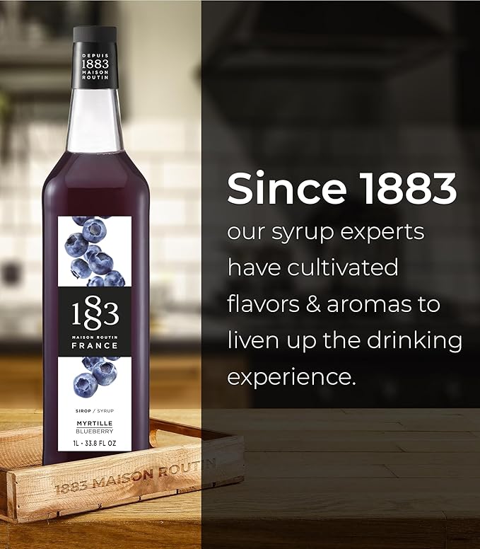 1883 Blueberry Syrup for Drinks, Made in France, 1 Liter Plastic Bottle