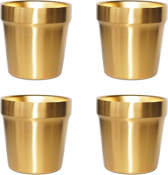 Youda 4-Pack 6oz Double Wall Insulated Stainless Steel Cups - Stackable Travel Coffee/Tea/Cold Drink Cups, Camping & Outdoors - BPA-Free 304 Stainless Steel (Gold)