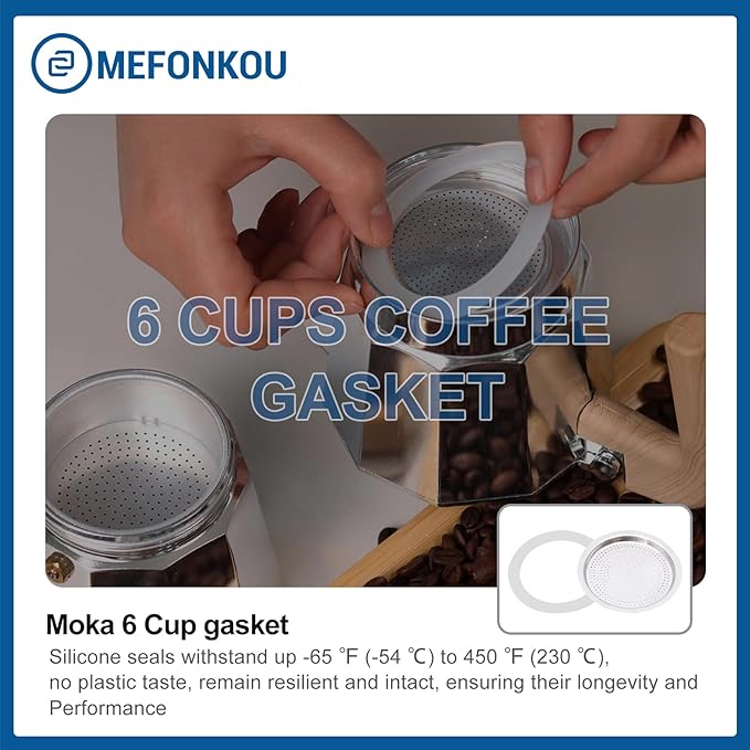 6 Cup Coffee Gasket for Bialetti Moka Aluminium Stove Top Espresso Machine Pots Express - 6 Gasket and 2 Stainless Filter (2 Kit)