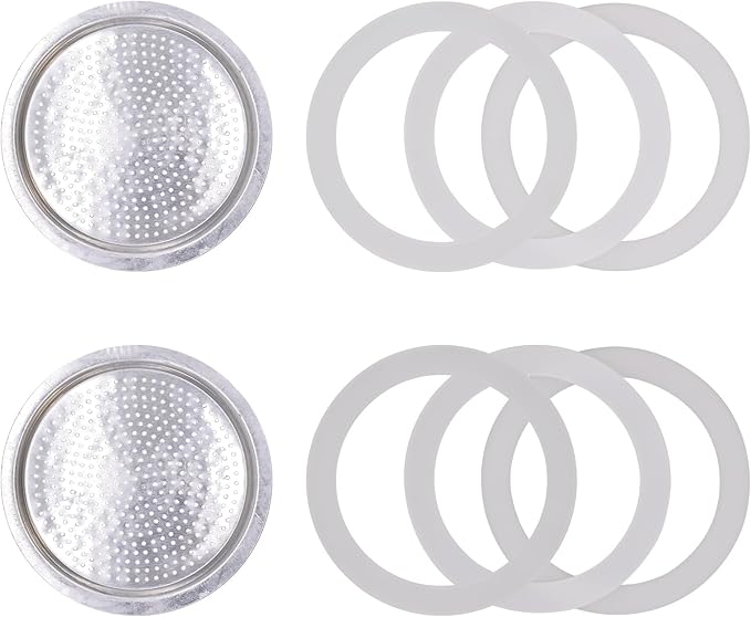 6 Cup Coffee Gasket for Bialetti Moka Aluminium Stove Top Espresso Machine Pots Express - 6 Gasket and 2 Stainless Filter (2 Kit)