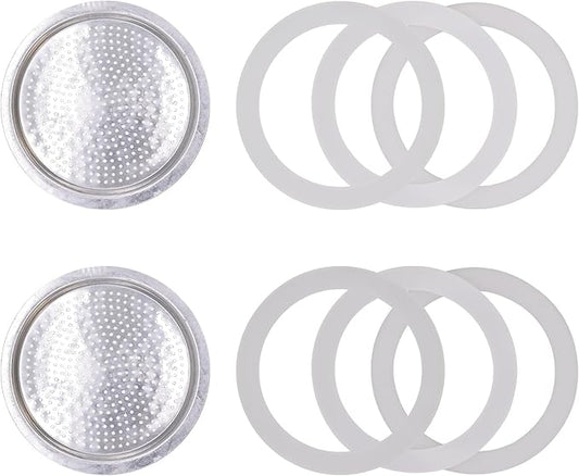 6 Cup Coffee Gasket for Bialetti Moka Aluminium Stove Top Espresso Machine Pots Express - 6 Gasket and 2 Stainless Filter (2 Kit)