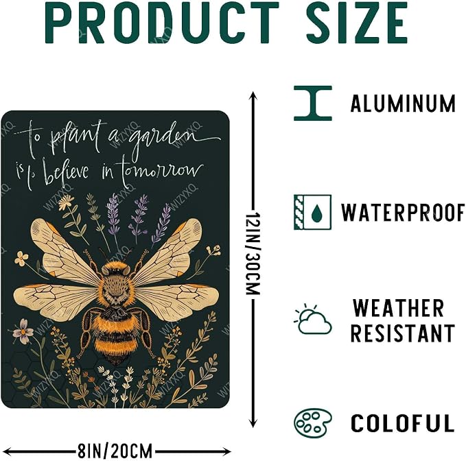Funny Bee and Flowers Metal Signs to Plant A Garden Is To Believe In Tomorrow Vintage Tin Sign Retro Wall Decor for Home Farmhouse Yard Garden 8×12 Inches - Image 2
