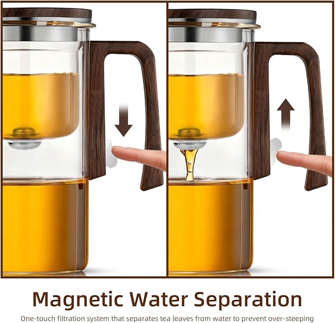 Magnetic Teapot, 24.3oz High Borosilicate Glass Teapot with Infuser, Loose Leaf Tea Steeper Pot, Heat Resistant Enchanti Tea Pot with Infusers for Herbal Leaf Brewing