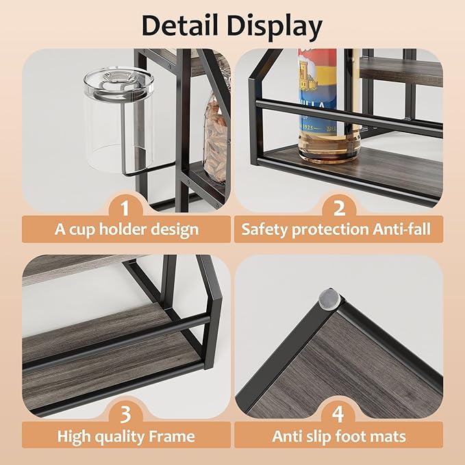 Coffee Syrup Rack Organizer, 3 Tier Countertop Storage Shelves, Kitchen Storage, 12 Syrup Bottle Stand Holder for Wine, Liquor, Kitchen Coffee Station Organizer Rack, 13.8"x13.4"x13.0", Grey