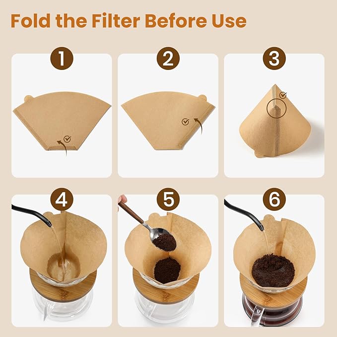 AOZITA #4 Cone Coffee Filters 8-12 Cup, 100 Count Unbleached Natural Coffee Paper Filters, No Blowout, Disposable Coffee Filter for Pour Over and Drip Coffee Maker (Pack of 2)