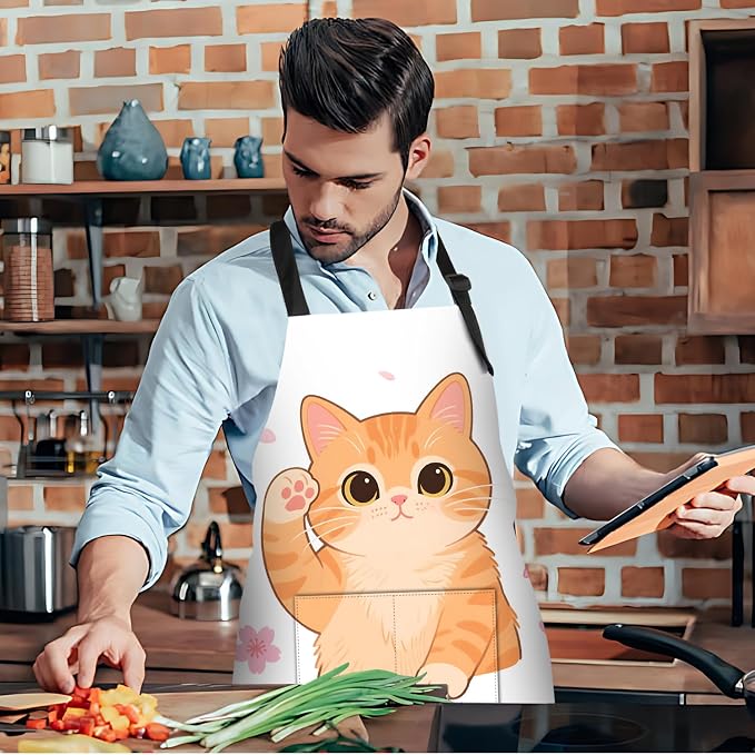 Funny Cat Apron with 2 Pockets Waterproof for Men Women Kitchen Garden Decor - Image 7