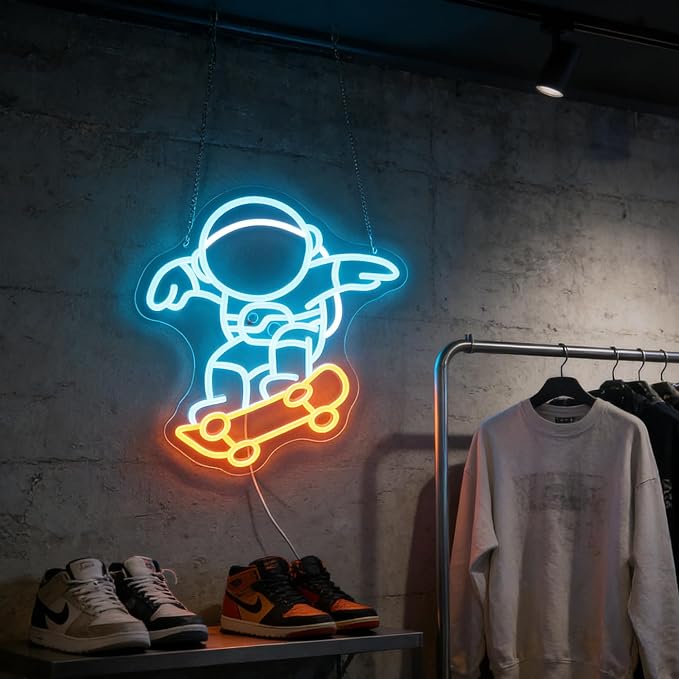 "Astronaut Skateboarding" Space Adventure Light - Cool & Gravity-Defying LED Wall Art for Game Room, Dorm, Bedroom Decor, Dimmable USB, Awesome Gift for Sci-Fi Fans & Adventurers - Image 4