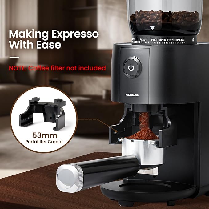 Coffee Grinder, Electric Burr Coffee Grinder with Conical Burr, Coffee Bean Grinder Electric with 38 Grind Settings for Espresso & French Press, Black