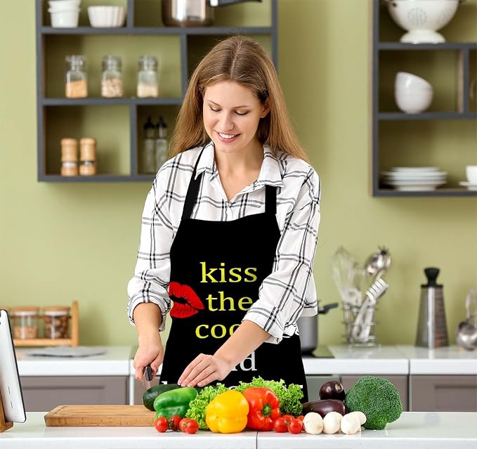 Kiss the Cook and Bring Her a Wine Waterproof Apron Kitchen Chef Aprons Bibs for Grooming Cooking Baking Painting Gardening - Image 5