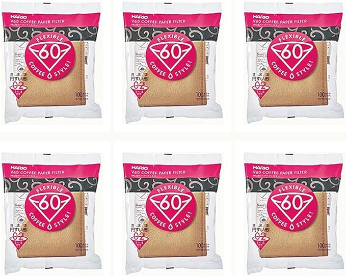 6 X Hario 02 100-Count Coffee Natural Paper Filters, 6-Pack Value Set (Total of 600 Sheets)