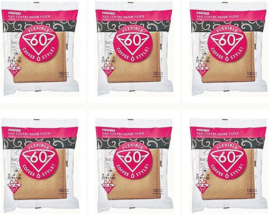 6 X Hario 02 100-Count Coffee Natural Paper Filters, 6-Pack Value Set (Total of 600 Sheets)
