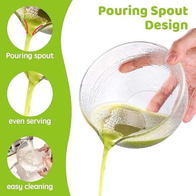 Matcha Bowl with Spout, Glass Matcha Mixing Bowl, 18 oz Clear Japanese Ceremonial Matcha Chawan, Matcha Green Tea Whisk Bowls, Cute Salad Mixing Bowl Cup