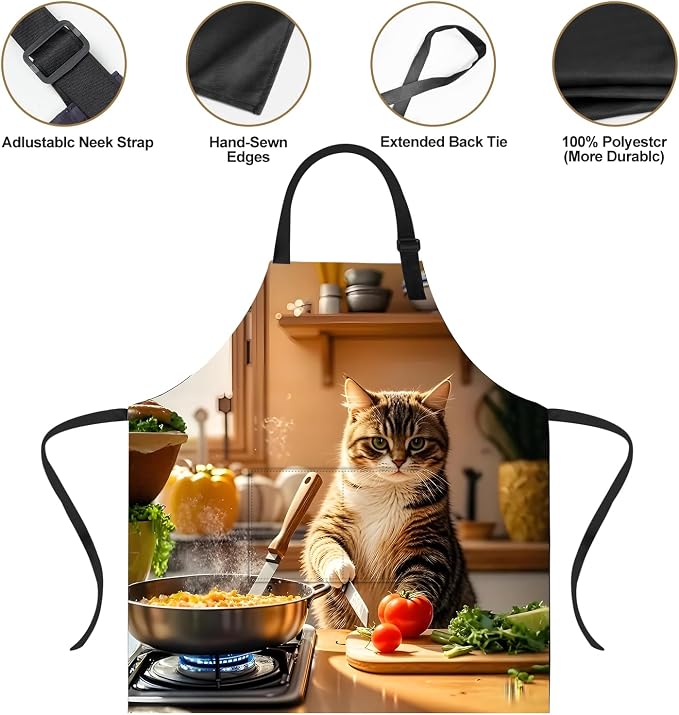 Funny Cat Apron with 2 Pockets Waterproof for Men Women Kitchen Garden Decor - Image 4